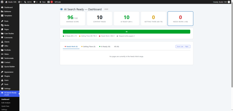dashboad of needs work, getting there, and ai ready