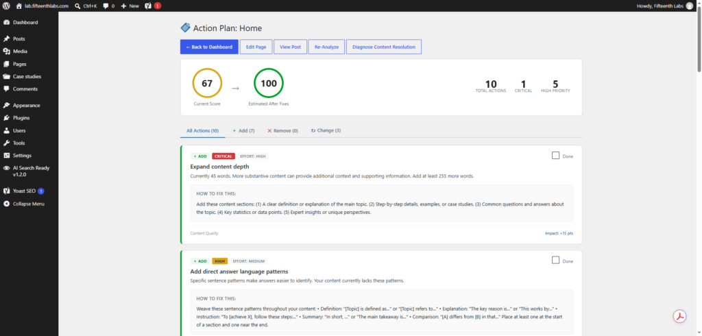 image of the action plan dashboard